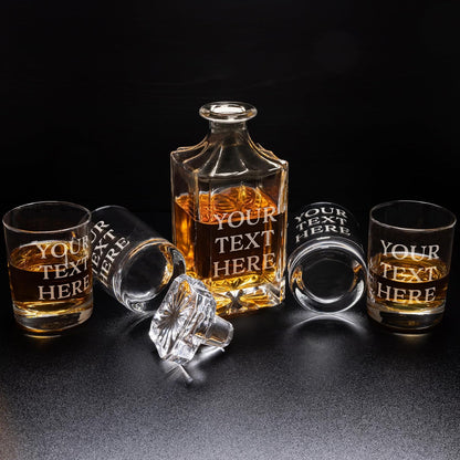 Gifts Inscribed Personalized Whiskey Decanter Set - Engraved Whiskey Decanter Bottle & Set of 4