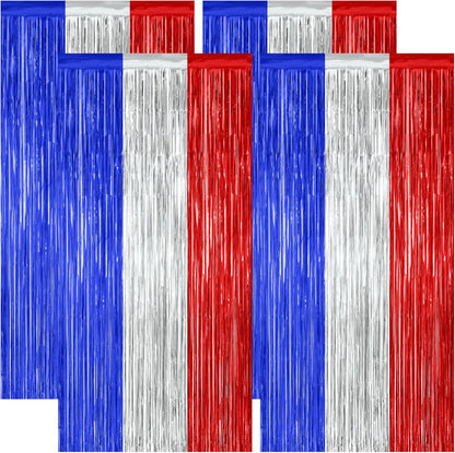 4 Pack 4th of July Decorations, 3.28 FT x 7.05 FT Independence Photo Backdrop, Metallic Blue Silver