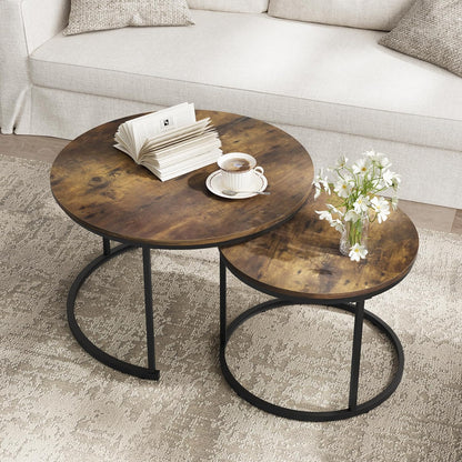 Smuxee Rustic Nesting Coffee Table Set of 2, 27.6" Round Coffee Table Wooden Marble Pattern with