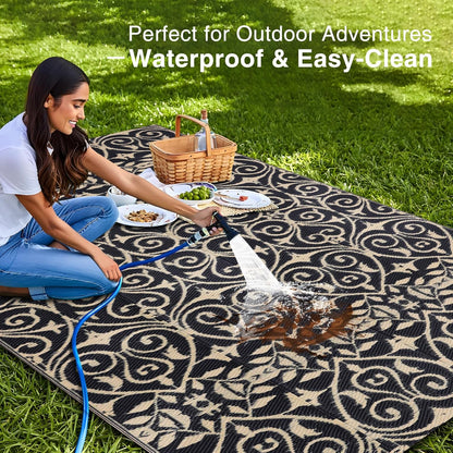 OLANLY Outdoor Rug Waterproof 5x8 ft Clearance, Reversible Outdoor Plastic Straw Rug with Floral