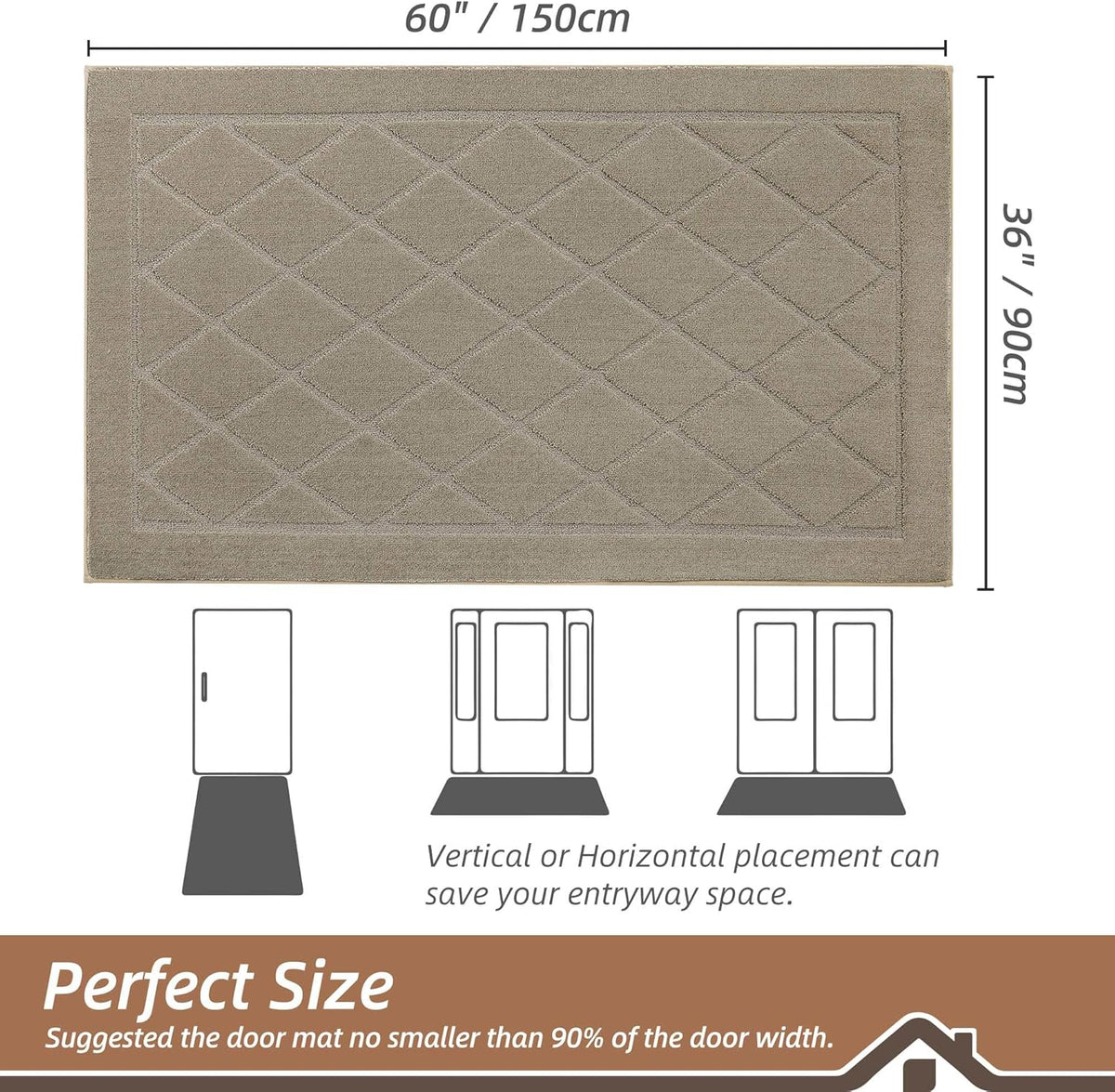 BEQHAUSE Dirt Trapper Door Mat 36" x 60", Doormat Non-Slip Entryway Rugs Washable, Dog Door Mat