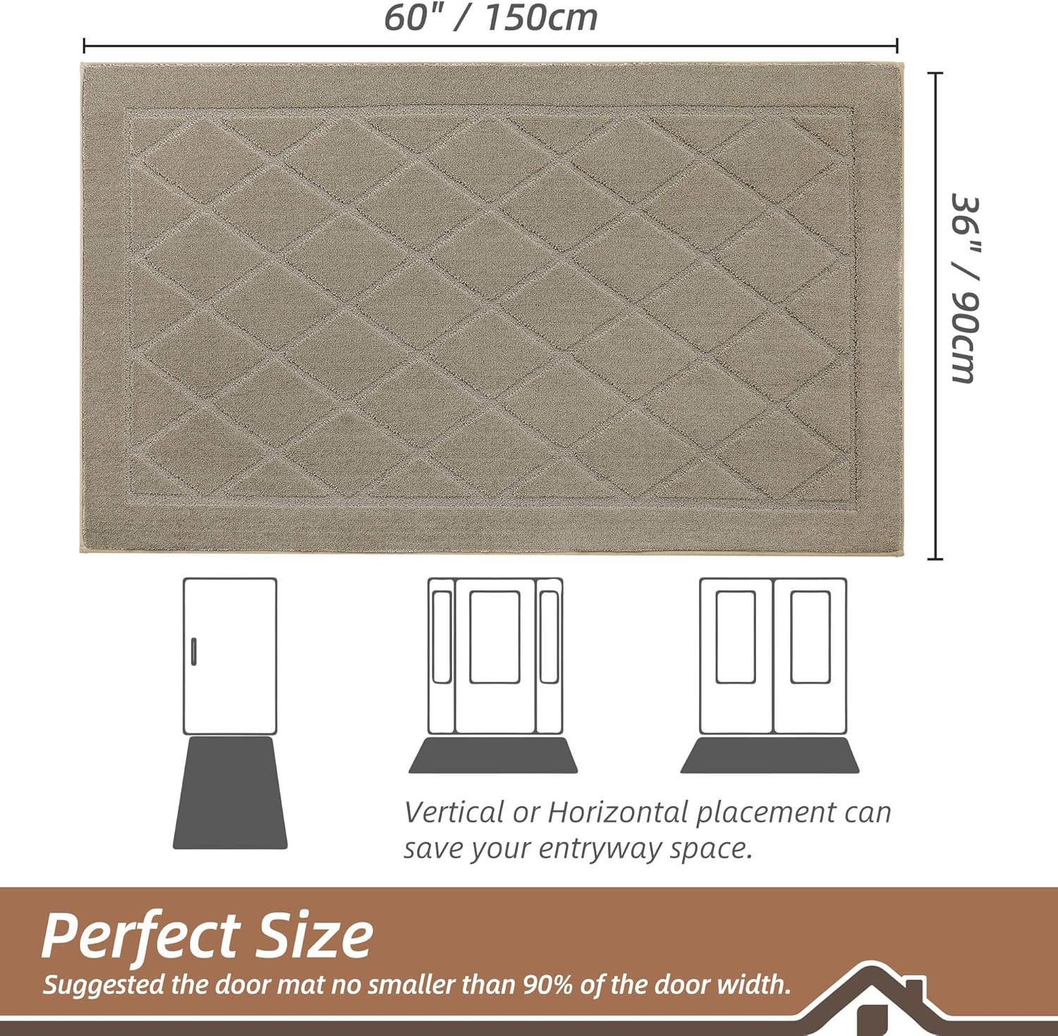 BEQHAUSE Dirt Trapper Door Mat 36" x 60", Doormat Non-Slip Entryway Rugs Washable, Dog Door Mat