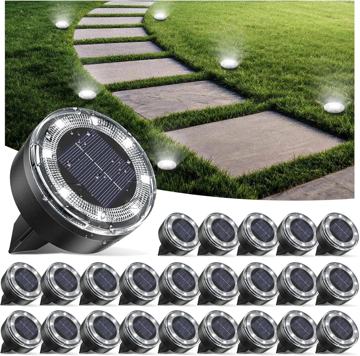 Mini Solar Ground Lights, 24 Pack Solar Lights Outdoor Waterproof, Upgraded LED Flat Landscape