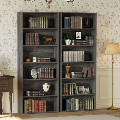 IRONCK Bookshelves and Bookcases Set of 2 Floor Standing 6 Tiers Display Storage Shelves 70 in Tall