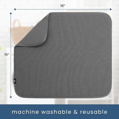 S&T INC. Dish Drying Mat, 16” x 18”, Absorbent Microfiber Kitchen Counter Mat, Dish Drying Pad for