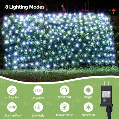 WBao Christmas Net Lights 200LED F8 Big Bulbs, 8.4ft x 5.2ft Christmas Lights with 8 Modes, Timer