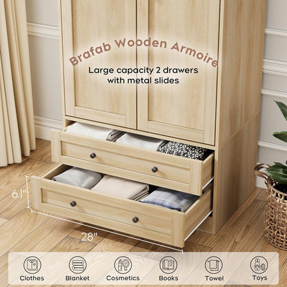 Brafab Armoire Wardrobe Closet with 2 Modern Doors Set of 2, 71" Tall Freestanding Closet Wardrobe