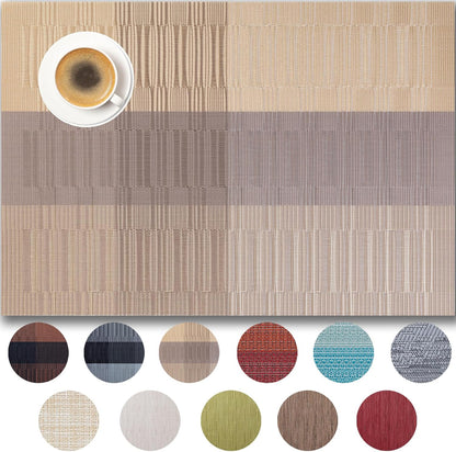 Placemats Set of 6 - Easy Clean Woven Vinyl Placemats for Dining Table, Indoor/Outdoor Place Mats