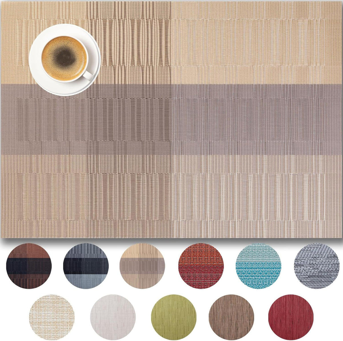 Placemats Set of 8 - Easy Clean Woven Vinyl Placemats for Dining Table, Indoor/Outdoor Place Mats