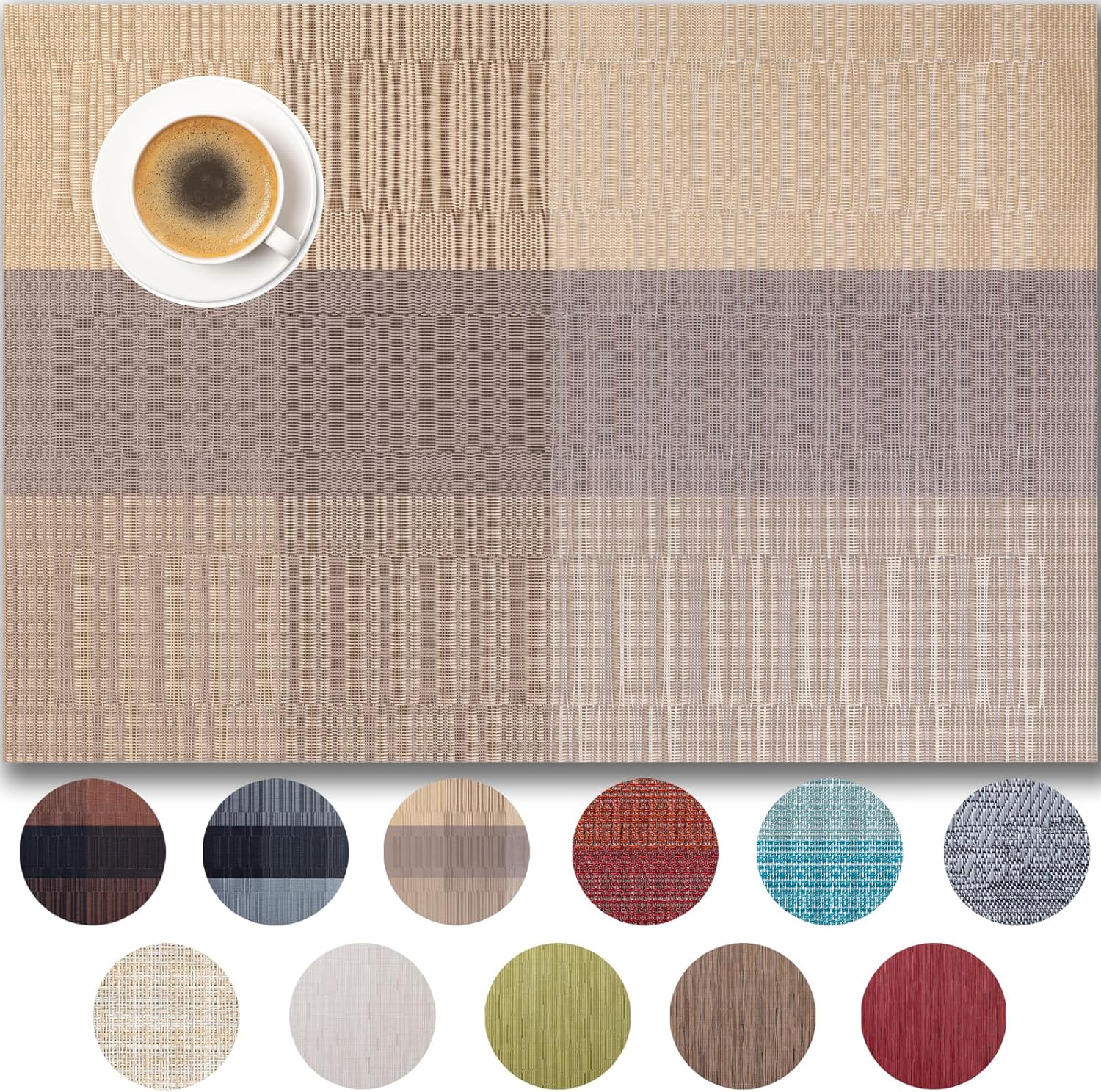 Placemats Set of 4 - Easy Clean Woven Vinyl Placemats for Dining Table, Indoor/Outdoor Place Mats