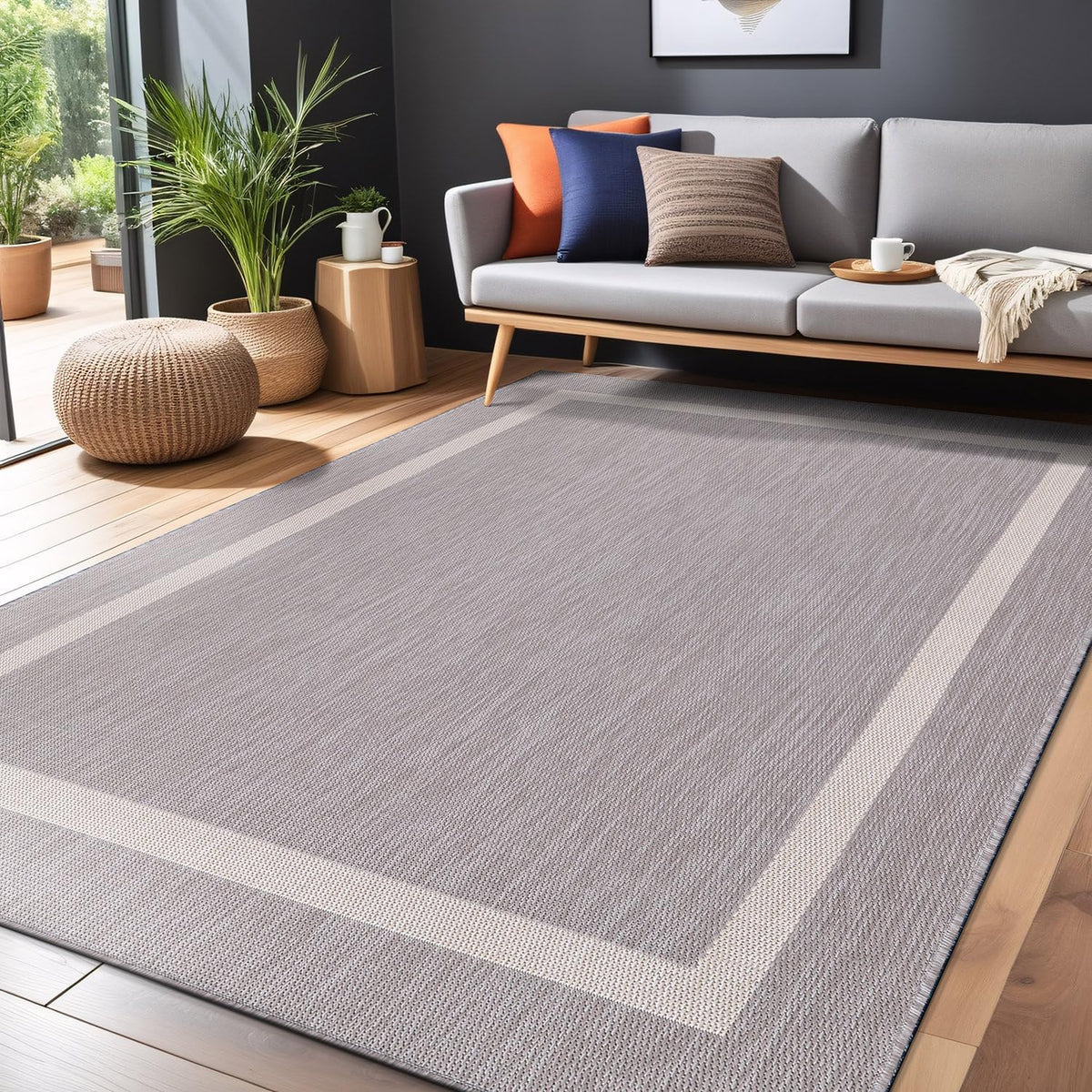 Bordered Outdoor Rug 6x9 Washable Outside Carpet for Indoor Patio Porch Waterproof Easy Cleaning