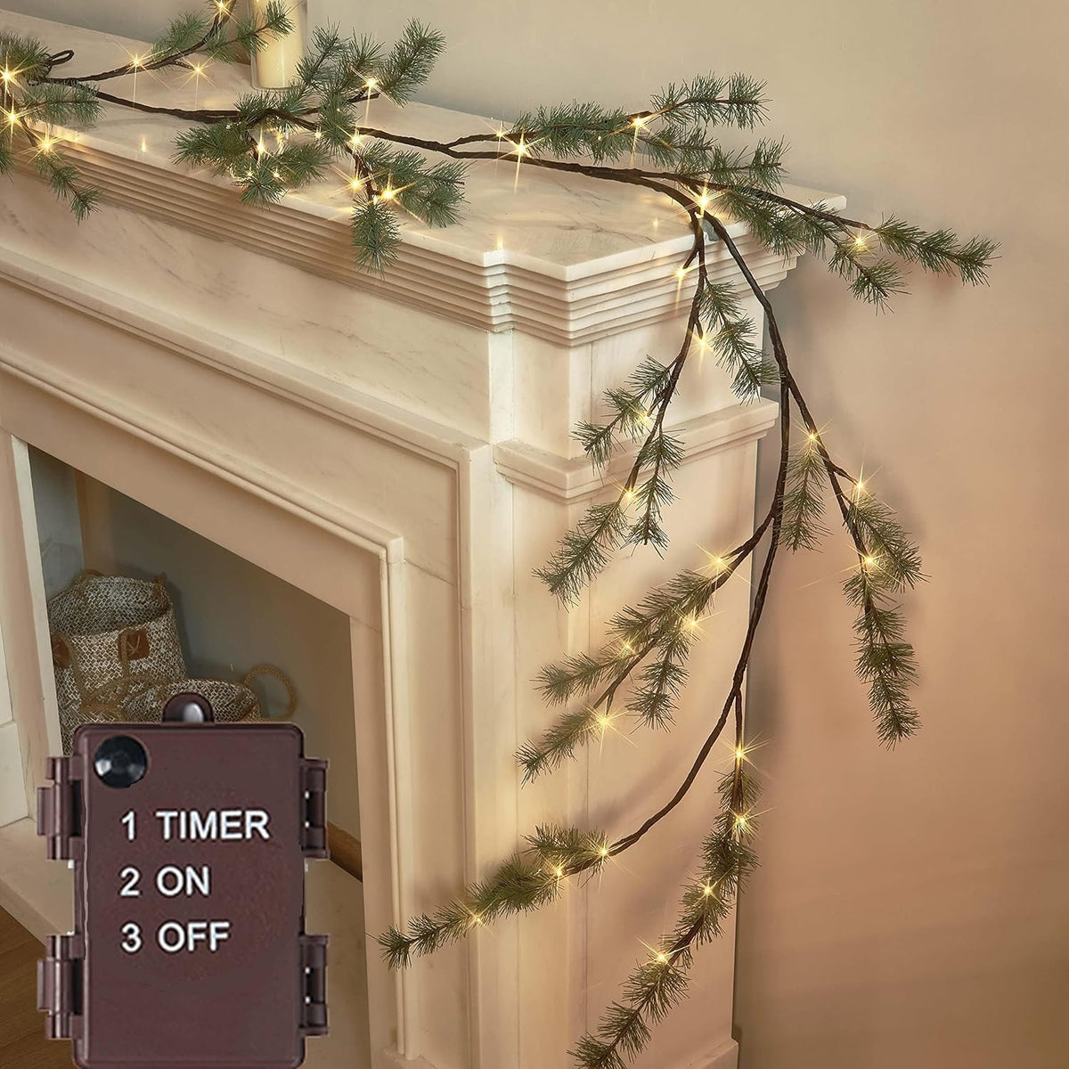 Birchlitland Lighted Pine Garland Battery Operated with Timer 6FT 48 LED Fairy Lights, Christmas