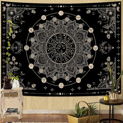 Lunerfex Sun and Moon Mandala Tapestry Boho Tapestry for Bedroom Black and White Tapestries Wall