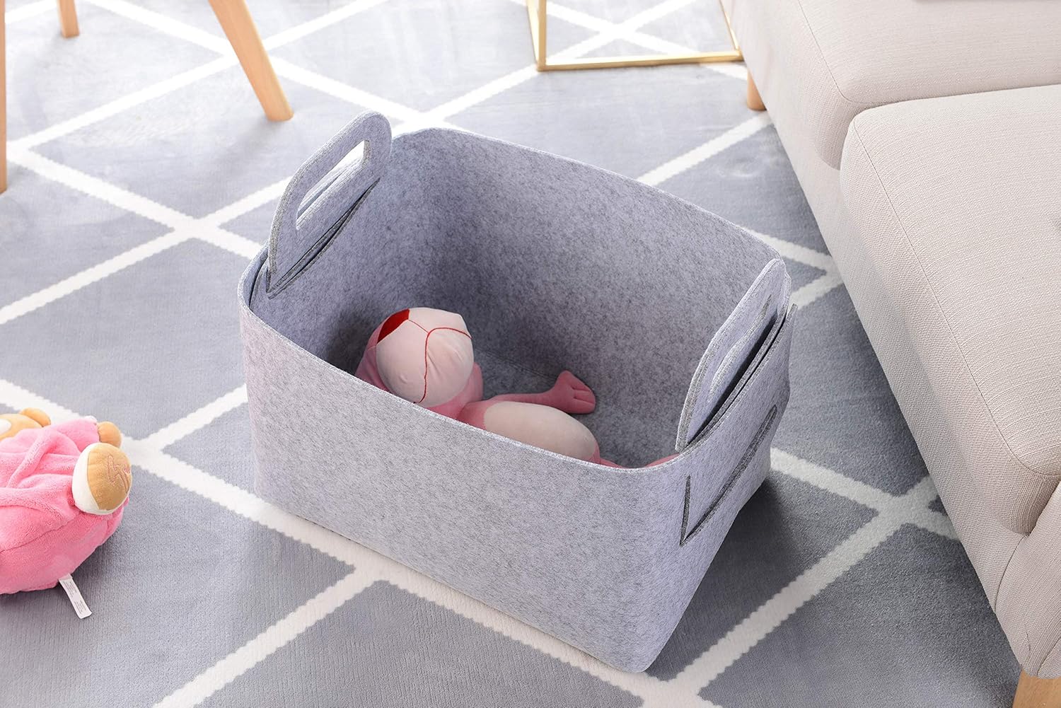 Minoisome Storage Basket Felt Storage Bin Collapsible& Convenient Box Organizer with Carry Handles