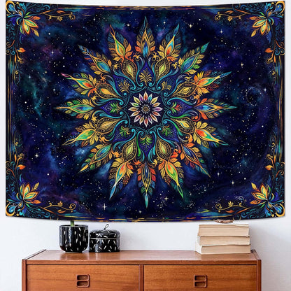 Fowocu Boho Floral Mandala Tapestry for Bedroom Aesthetic Blue Bohemian Colorful Flower Wall