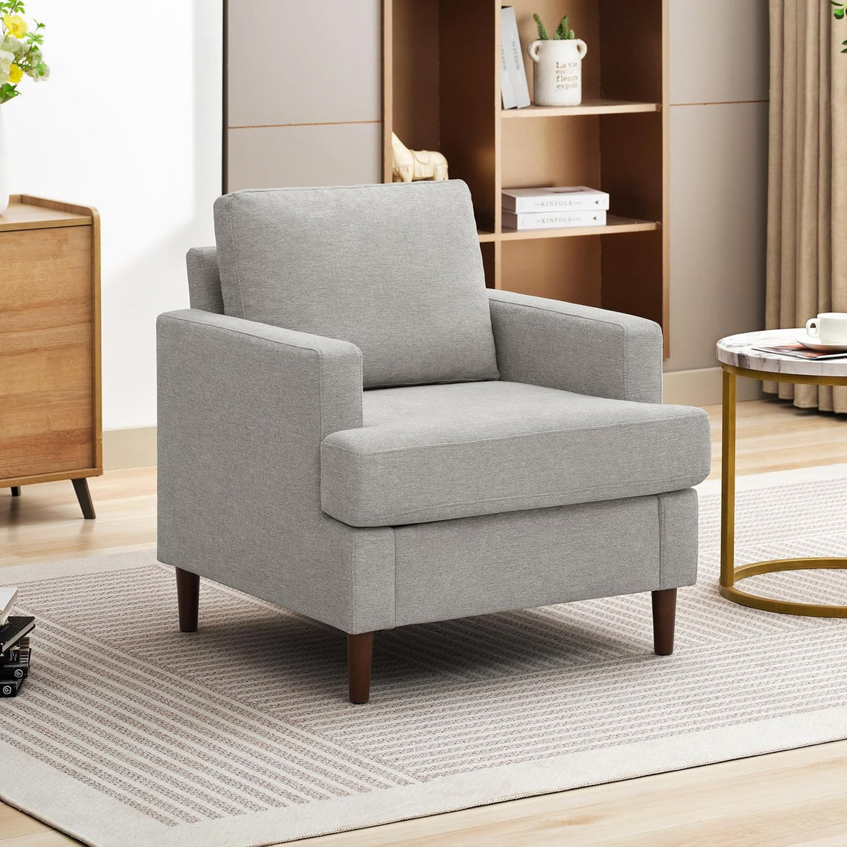 Mid-Century Accent Chair,Modern Linen Fabric Armchair for Living Room,Comfy Upholstered Reading