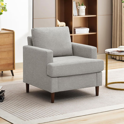 Mid-Century Accent Chair,Modern Linen Fabric Armchair for Living Room,Comfy Upholstered Reading