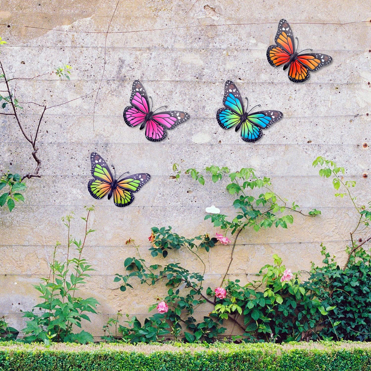 Metal Butterfly Wall Art Outdoor Decor - 4 Pack 9.8in Butterflies Wall Sculpture Hanging Decor for