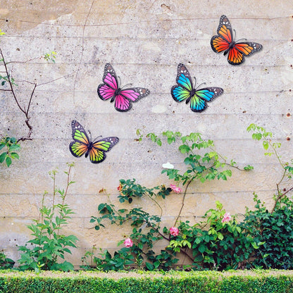 Metal Butterfly Wall Art Outdoor Decor - 4 Pack 9.8in Butterflies Wall Sculpture Hanging Decor for