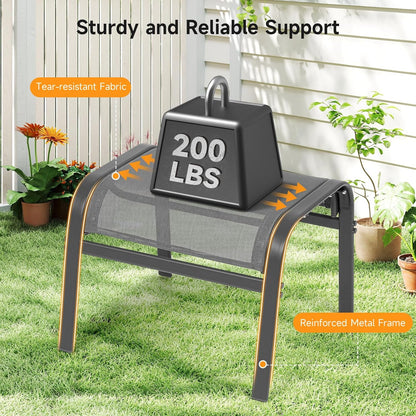 Outdoor Ottoman Set of 2, All Weather Outdoor Foot Stool with Supportive Textliene and Metal Frame