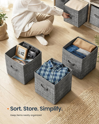 SONGMICS HOME Foldable Storage Cubes Set of 10, Fabric Shelf Organizer Bins with Handles, Closet