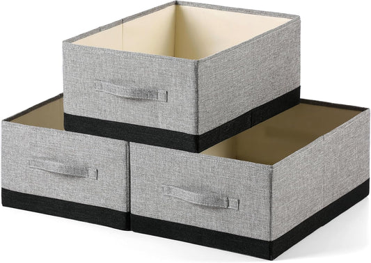 Linen Folding Storage Bins, 3 Pack Large Storage Baskets, Washable, Clothing Storage Bins with