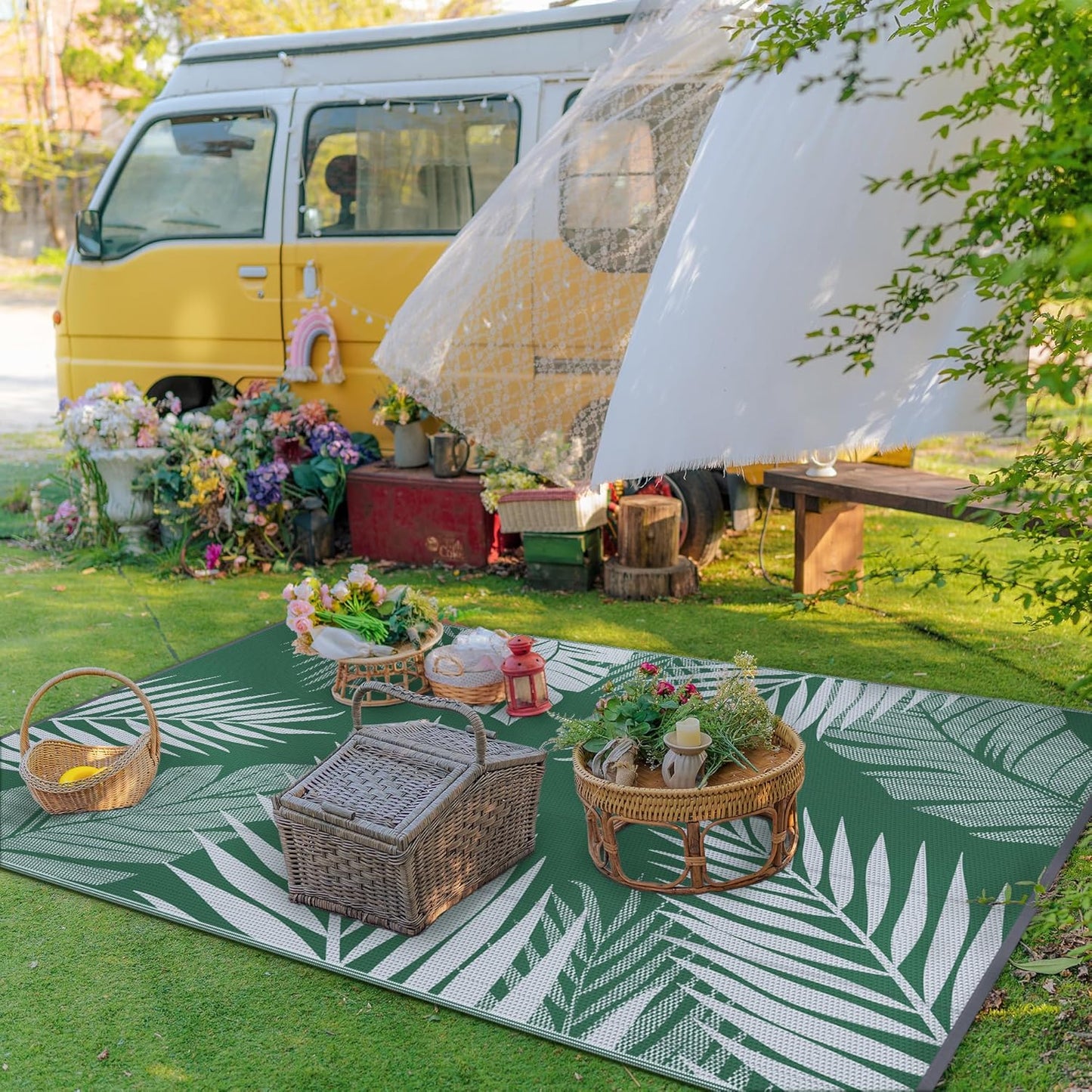 GENIMO Outdoor Rug 6' x 9' Waterproof for Patios Clearance, Reversible Plastic Straw Camping