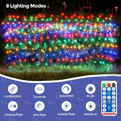 WBao Solar Christmas Lights Outdoor 200LED F8 Big Bulbs, 8.4ft x 5.2ft Christmas Net Lights with