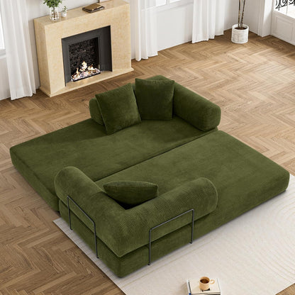 80.3" Convertible Sleeper Sofa Bed with Cylindrical Pillow, Corduroy Folding Mattress Couch with