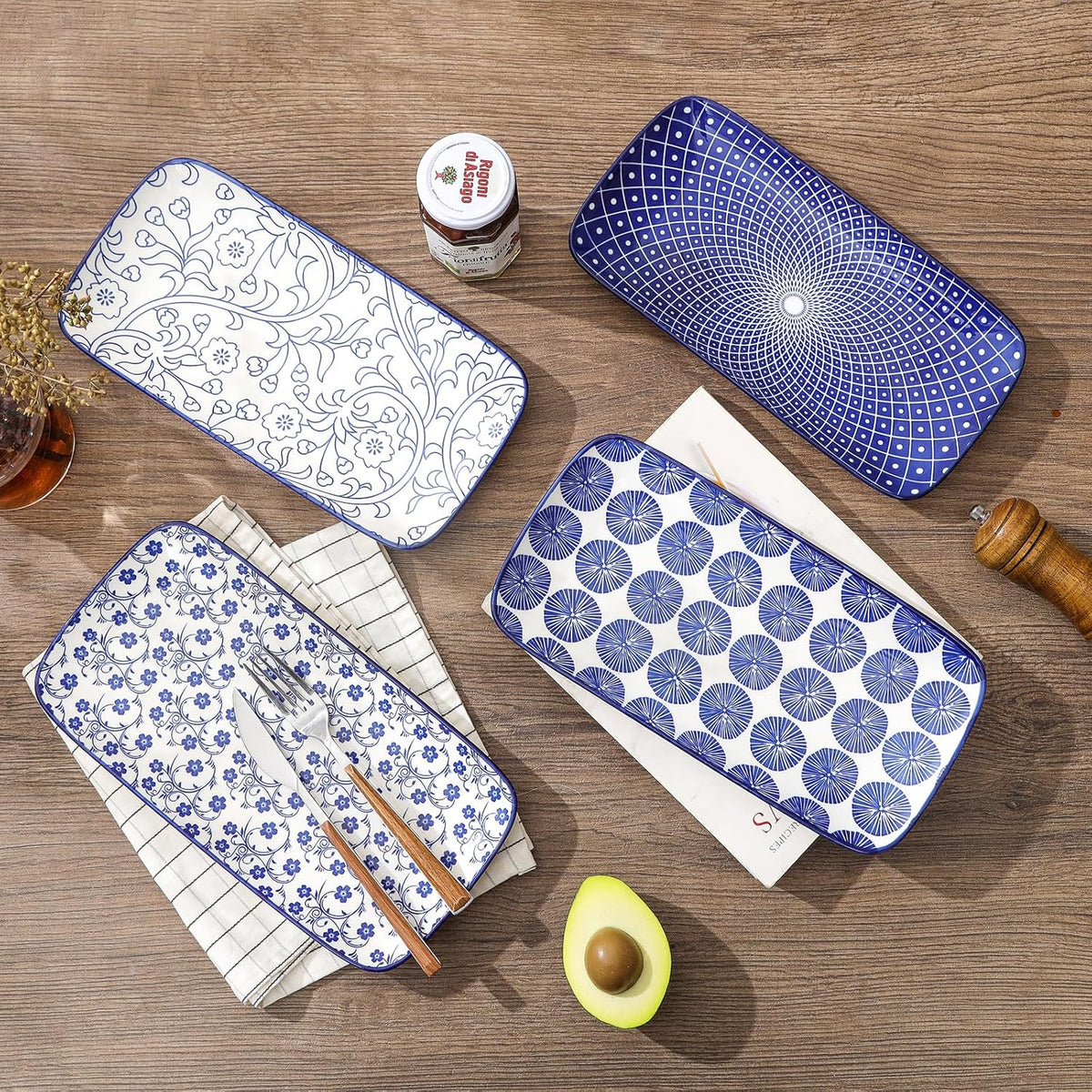 Selamica Ceramic Rectangular Serving Platters Set of 4, 12 Inch Serving Trays/Dishes for Party