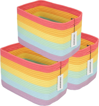 3-Pack Rainbow Storage Baskets 14.5X9.5X9.3“ – Woven Toy Organizer Bins for Kids, Baby Room