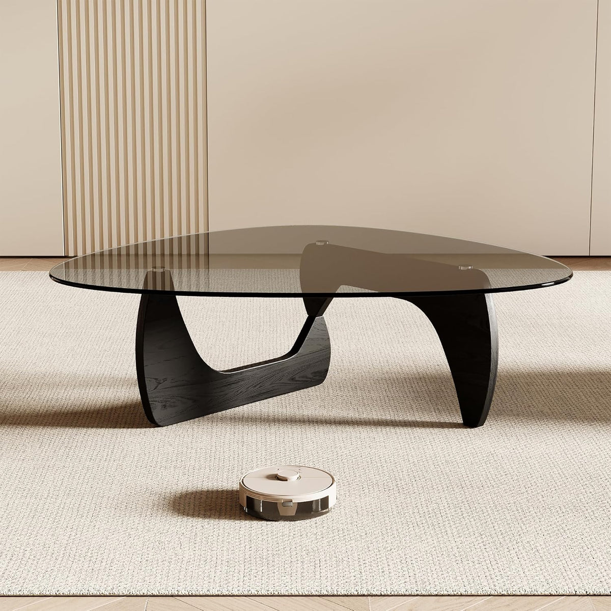 Honyee Morden Coffee Table, 42.5" x 28.5" x 16.1" Triangle Tempered Glass Top for Living Room