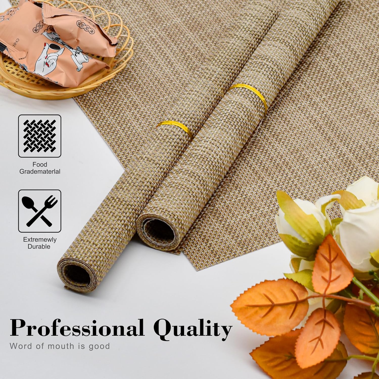 Placemats Set of 6 Washable Indoor/Outdoor Vinyl Place Mats for Dining Table Durable Non-Slip Heat