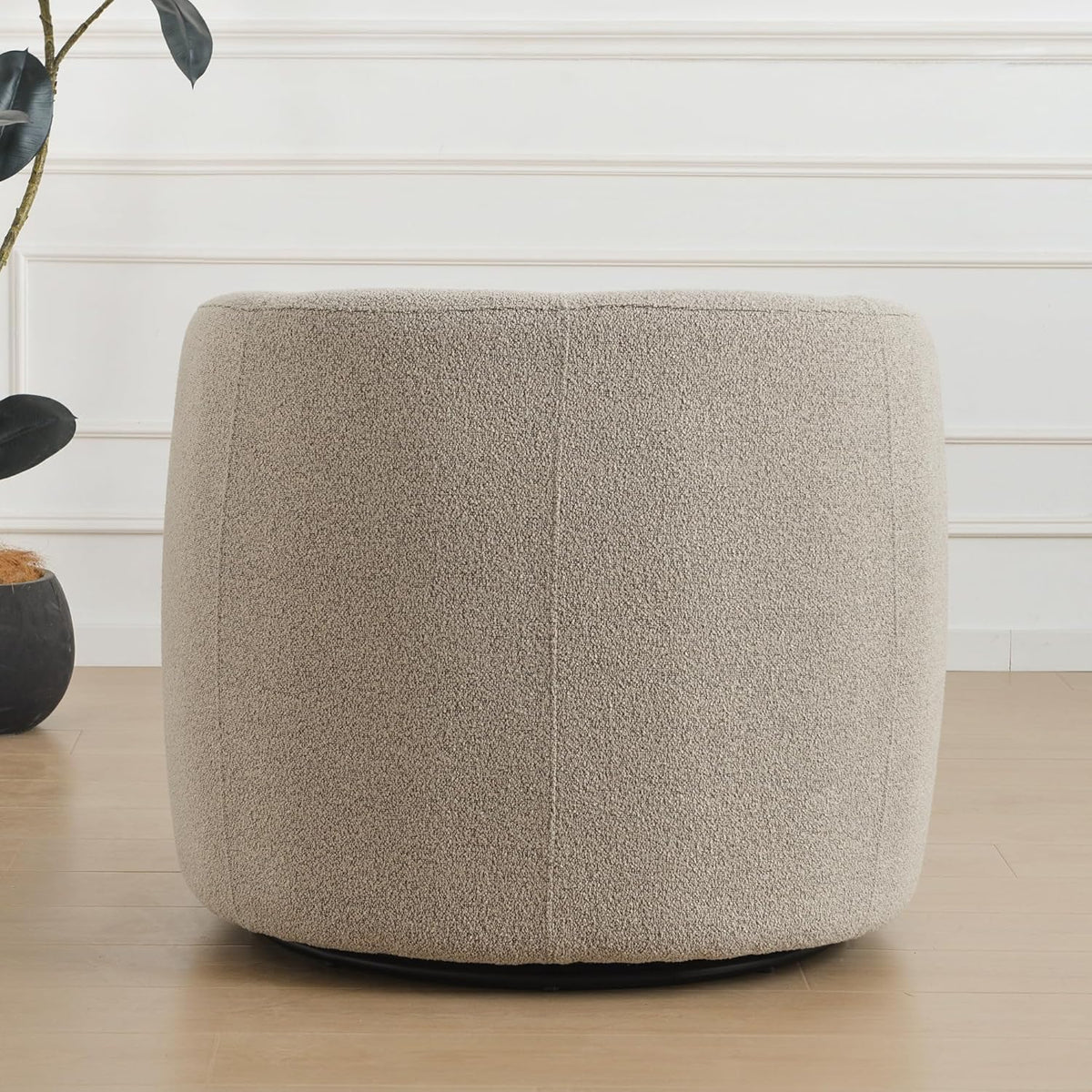 KINWELL 34" Wide Sherpa Swivel Barrel Chair, No Assembly Round Boucle Upholstered Accent Chair