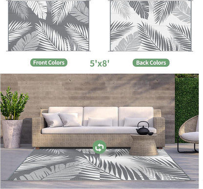 GENIMO Outdoor Rug 5' x 8' Waterproof for Patios Clearance, Reversible Plastic Straw Camping