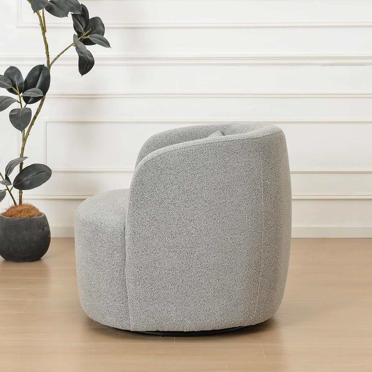 KINWELL 34" Wide Sherpa Swivel Barrel Chair, No Assembly Round Boucle Upholstered Accent Chair