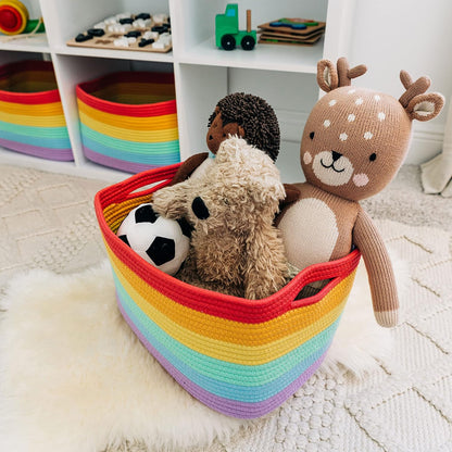 OrganiHaus Set of 3 Rainbow Woven Storage Baskets for Organizing, Cotton Rope Organizer Bins for