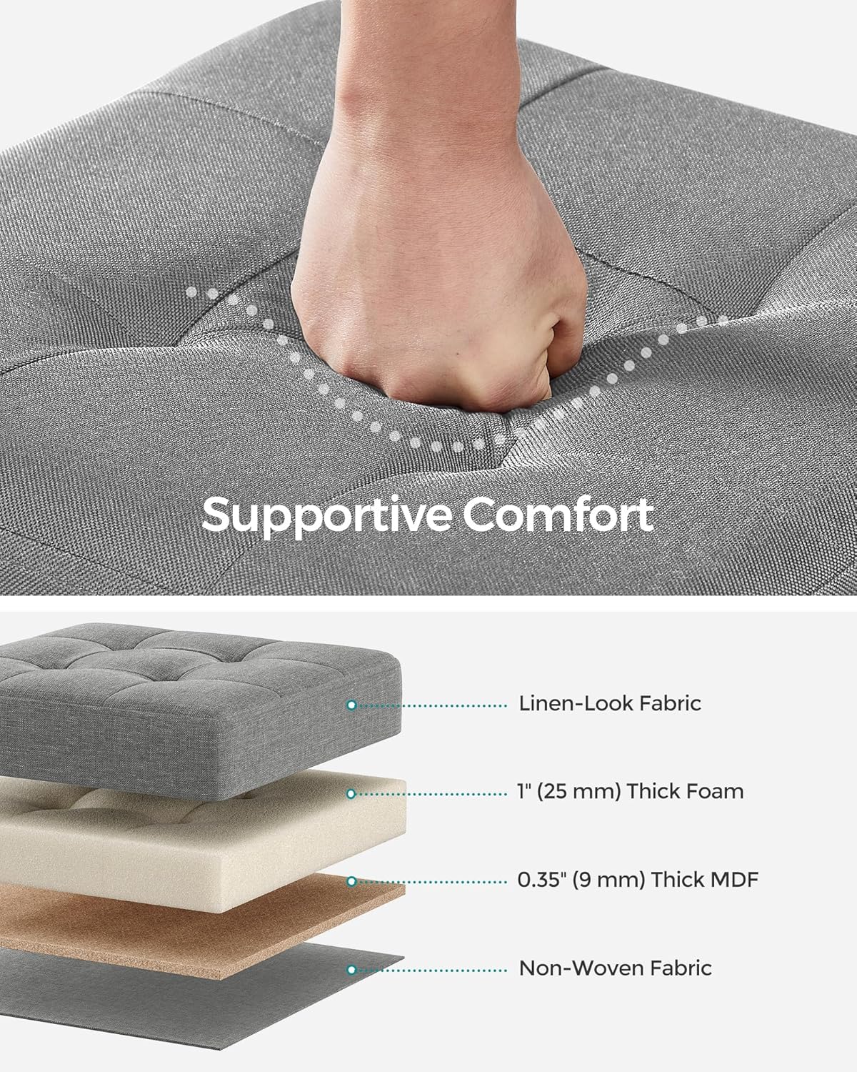 SONGMICS Storage Ottoman, Small Ottoman Foot Rest with Legs, 15 x 15 x 15.7 Inches Foot Stool, Load