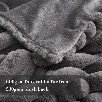 Amélie Home Faux Fur Throw Blanket for Couch, Cozy Fuzzy Fluffy Fur Luxurious Soft Striped Plush