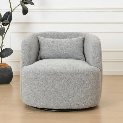 KINWELL 34" Wide Sherpa Swivel Barrel Chair, No Assembly Round Boucle Upholstered Accent Chair