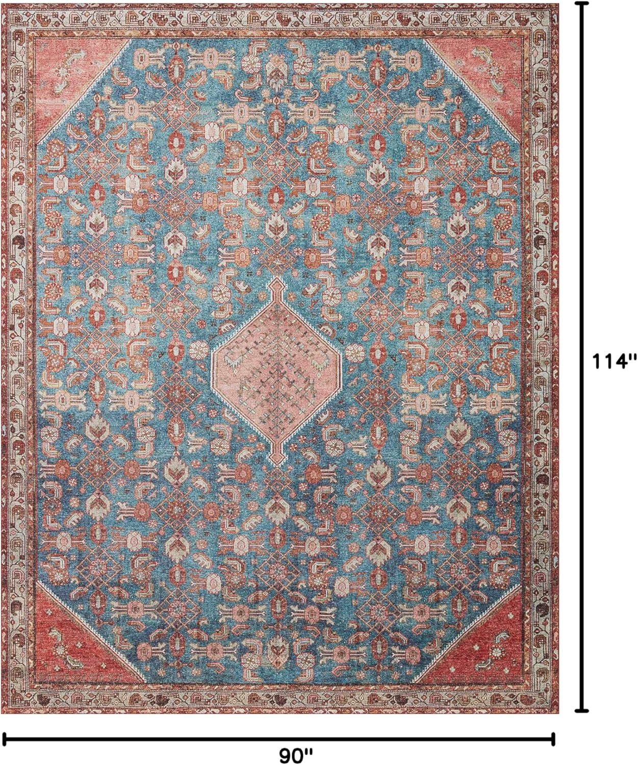 Loloi Layla Collection LAY-10 Marine/Clay 7'-6" x 9'-6" .13" Thick Area Rug, Soft, Durable, Vintage