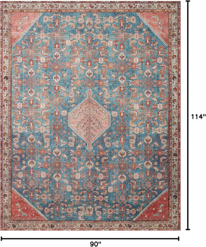 Loloi Layla Collection LAY-10 Marine/Clay 7'-6" x 9'-6" .13" Thick Area Rug, Soft, Durable, Vintage