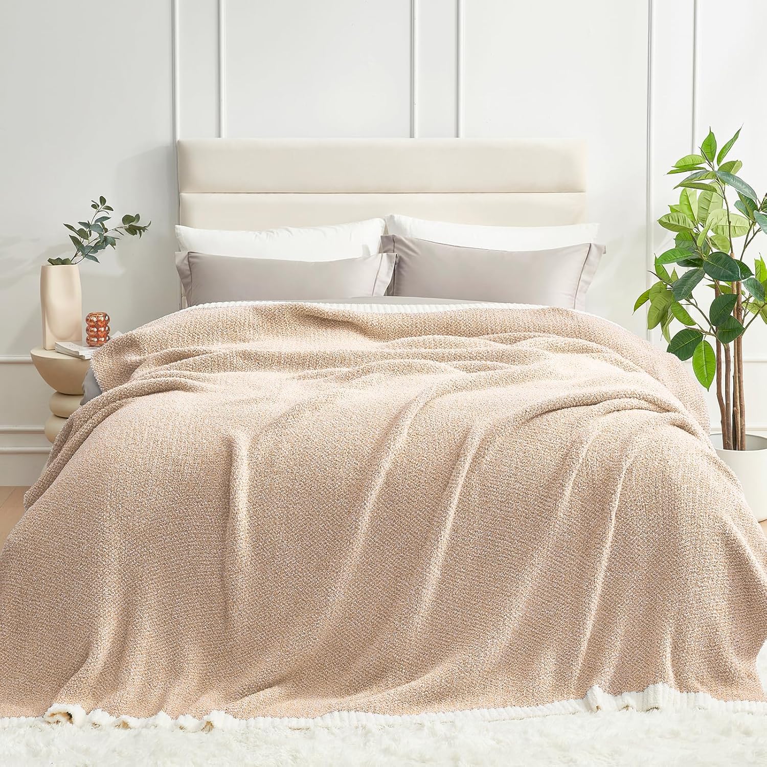Snuggle Sac Twin XL Bed Blanket 66x90 inches, Super Soft Warm Beige Blankets for Bed, Living Room