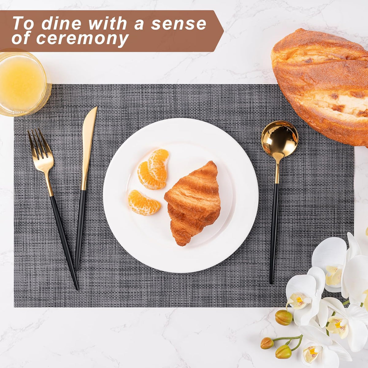 Placemats Set of 6 Washable Indoor/Outdoor Vinyl Place Mats for Dining Table Durable Non-Slip Heat