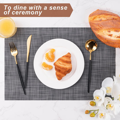 Placemats Set of 6 Washable Indoor/Outdoor Vinyl Place Mats for Dining Table Durable Non-Slip Heat