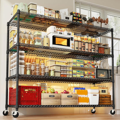 REIBII 60''W Storage Shelves 2399LBS Garage Shelving Heavy Duty with Wheels & Feet, 4 Tier Wire