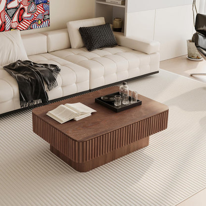 Lift Coffee Table with Storage & Adjustable Height, Solid Wood Coffee Table Fluted Center Table