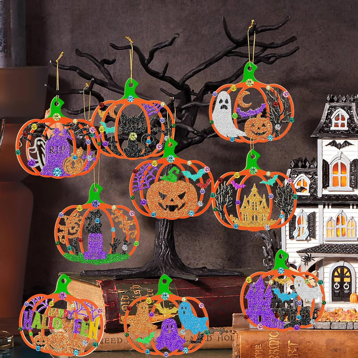80PCS Wooden Halloween Decoration Pumpkins Ornaments to Paint Happy Halloween Cutouts Unfinished