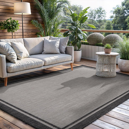 CAMILSON Indoor Outdoor Rug, 5x7 Bordered Gray Modern Area Rugs for Indoor and Outdoor Patios