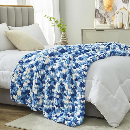 Amélie Home Chunky Knit Throw Blanket for Couch, Soft Chenille Crochet Blanket for Sofa, 50"x60"